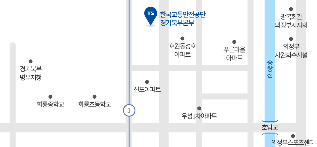 지역본부 경기북부본부는 지하철 1호선 망월사역과 화룡역 중간에 위치하고 있습니다.